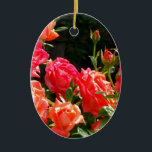 Ornamento De Cerâmica Rosas florais cor-de-laranja-rosa Elegante<br><div class="desc">jardim de rosa de coral romântico - foto de H cooper</div>