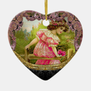 Ornamento De Cerâmica Rosas para o Victorian do amor IV