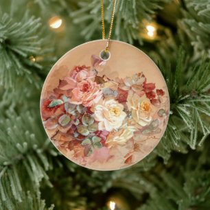 Ornamento De Cerâmica Rosas rosa e amarelas