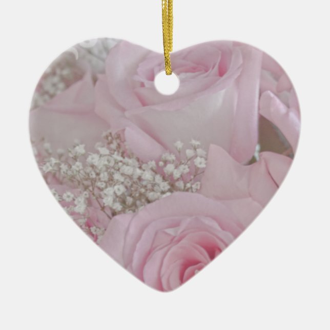 Ornamento De Cerâmica Rosas rosadas suaves e respiração do bebê (Frente)