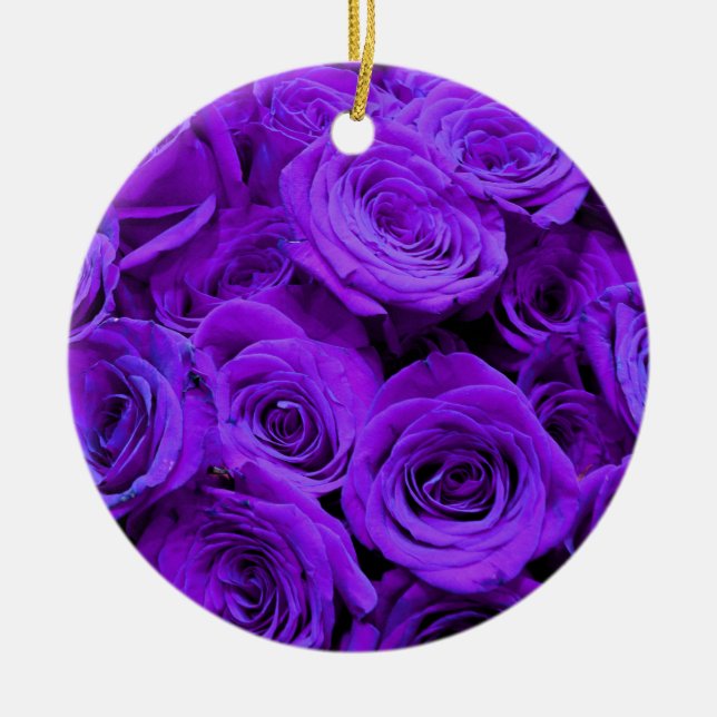 Ornamento De Cerâmica rosas roxas violetas românticas, buquê de rosa bon (Frente)