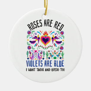 Ornamento De Cerâmica Rosas são vermelhos com um doce dr de arte mexican