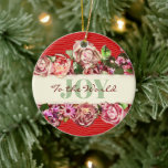 Ornamento De Cerâmica Rosas Vintage personalizáveis, alegria Bonito ao m<br><div class="desc">Elegante, porém fofo, esta bela faixa floral vintage é feita de um verdadeiro trabalho de arte. Ele apresenta um estilo feminino vitoriano de rosas e outras flores e texto que você pode personalizar. Cores deste doce design: rosa, roxo, verde, vermelho e marfim. Descubra outros presentes bonitos e elegantes na minha...</div>