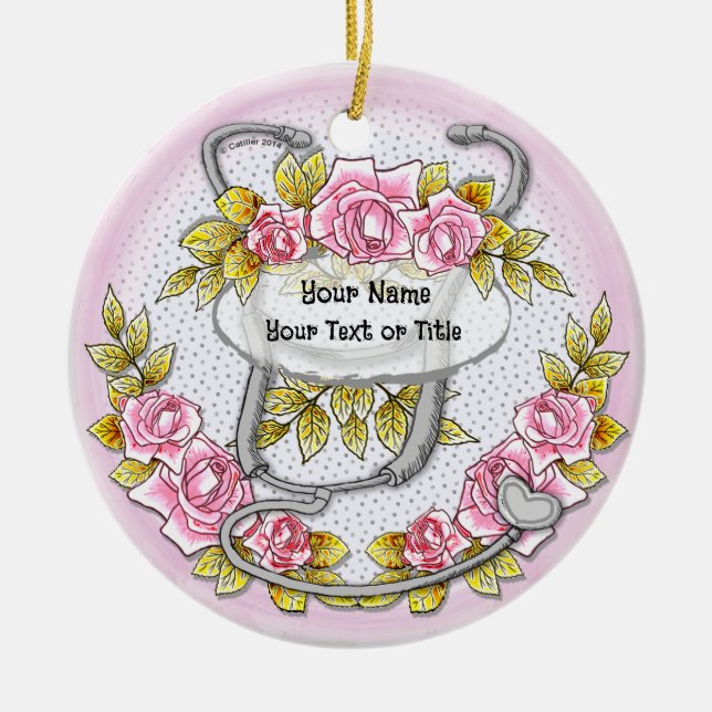 Ornamento De Cerâmica Roses Stethoscope nurse ornament (Frente)