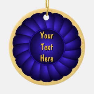 Ornamento De Cerâmica Rosette da fita azul a personalizar