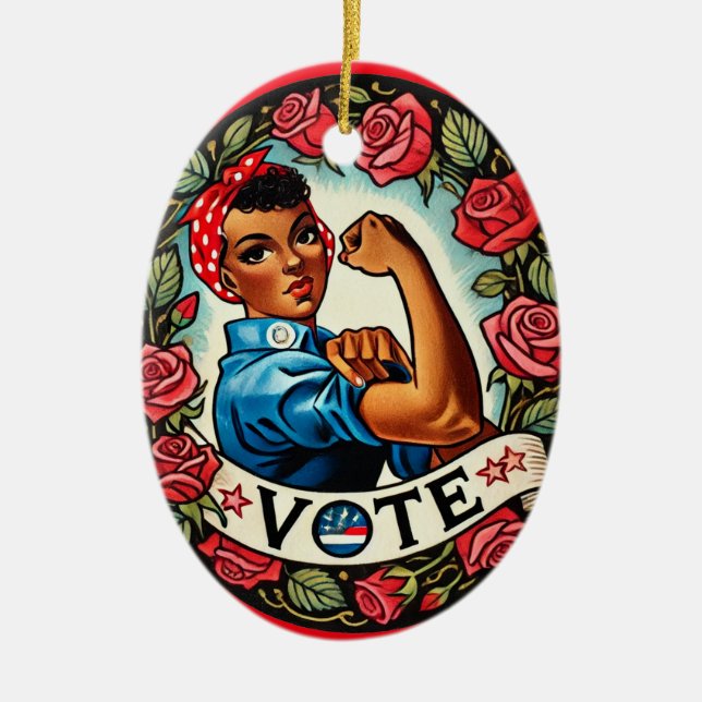 Ornamento De Cerâmica Rosie the Riveter Vote (Frente)
