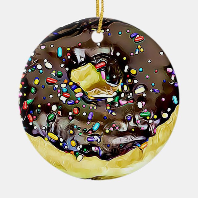 Ornamento De Cerâmica Rosquinha de chocolate polvilhada Comida de Natal (Frente)