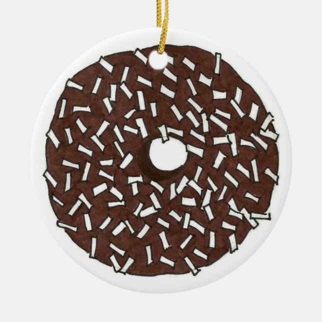Ornamento De Cerâmica Rosquinha Dozen Chocolate Coconut Pregado (Frente)