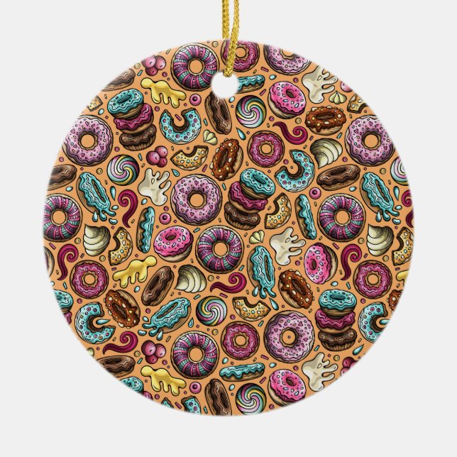 Ornamento De Cerâmica Rosquinhas com padrão Sprinkles (Frente)
