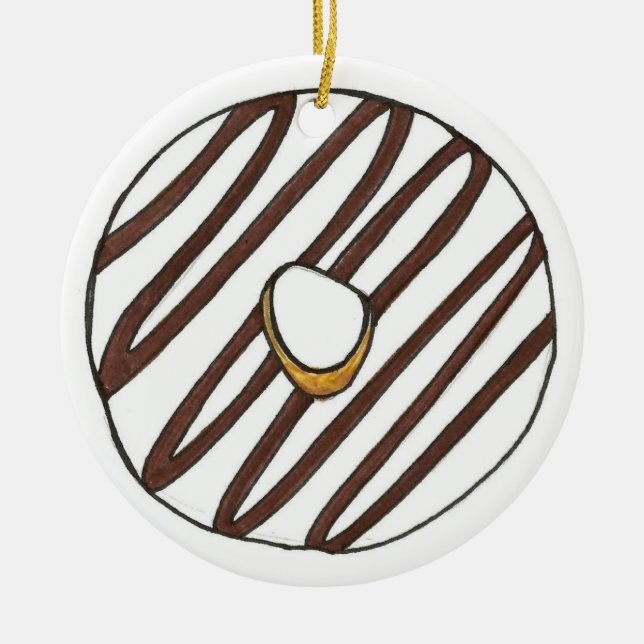 Ornamento De Cerâmica Rosquinhas Morango Vanilla Zebra Stripe Doughnut (Frente)