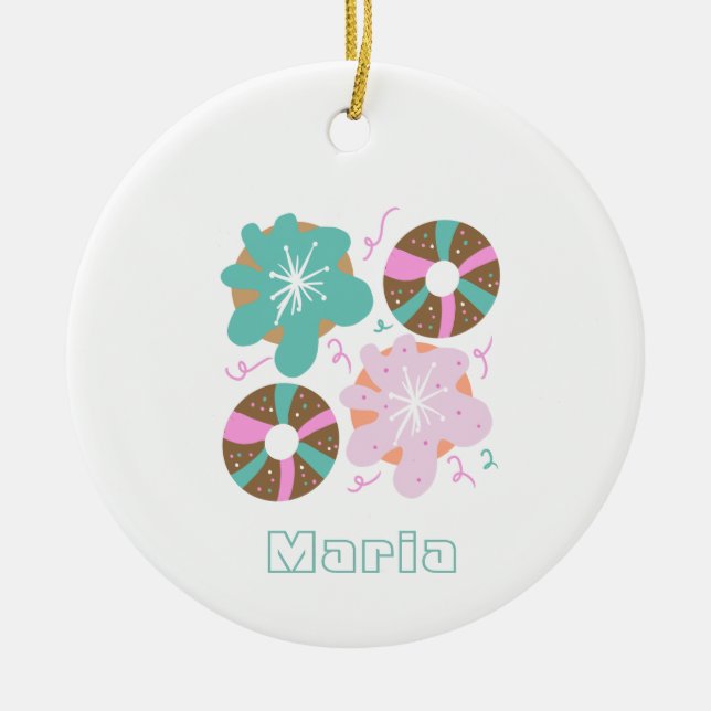 Ornamento De Cerâmica Rosquinhas Rosa de Natal (Frente)