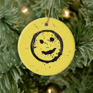 Ornamento De Cerâmica Rosto amarelo sorridente feliz legal