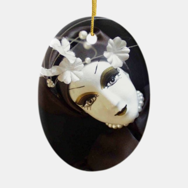 Ornamento De Cerâmica Rosto de Boneca Assustadora (Frente)