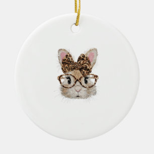 Ornamento De Cerâmica Rosto de Coelho Bunny Fofo Leopardo Coquette Óculo