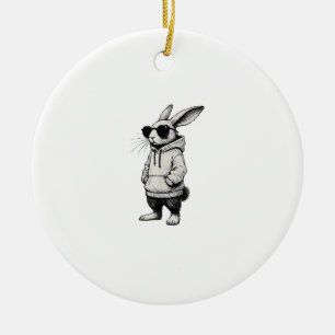 Ornamento De Cerâmica Rosto de Coelho com Óculos de Sol Dia de Páscoa pa