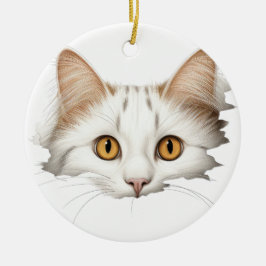 ORNAMENTO DE CERÂMICA ROSTO DE GATO BRANCO ADORÁVEL