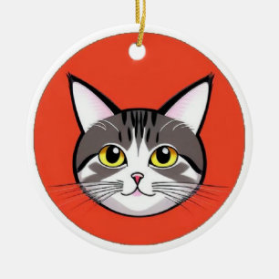 Ornamento De Cerâmica Rosto de Gato de Desenho Animado Fofo com Design G