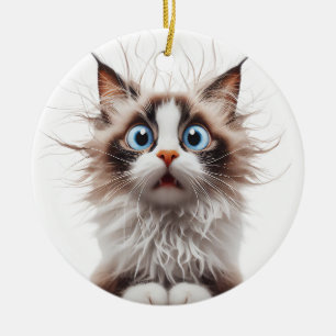 ORNAMENTO DE CERÂMICA ROSTO DE GATO SURPREENDIDO COM GATO DE RAGDOLL FUN