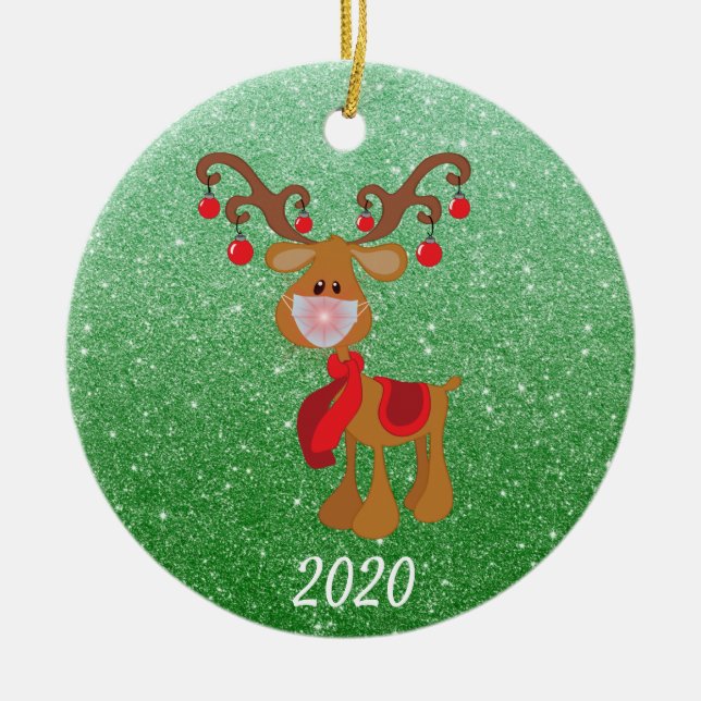 Ornamento De Cerâmica Rosto de Natal Rudolph Reindeer 2020 (Frente)