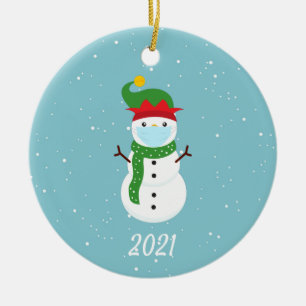 Ornamento De Cerâmica Rosto de Natal Snowman 2021