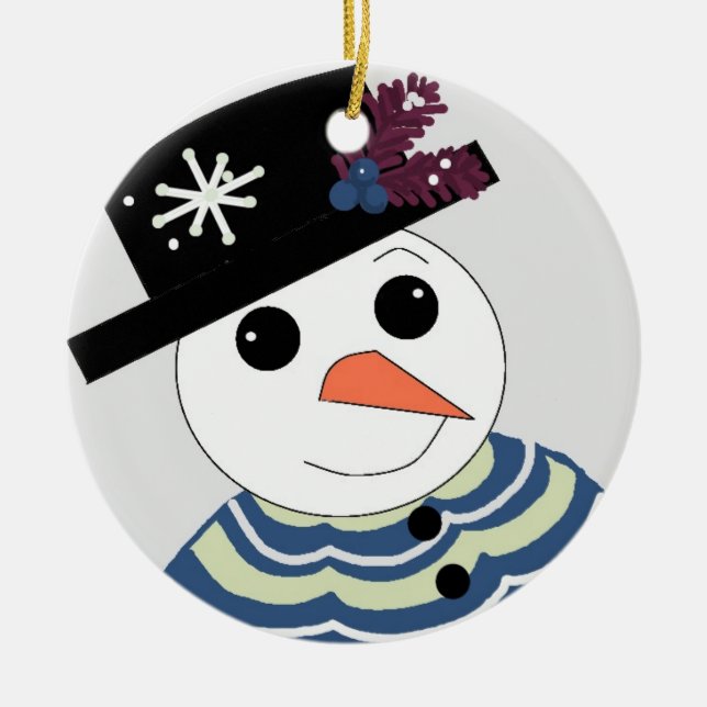 Ornamento De Cerâmica Rosto Doce de Boneco de Neve  (Frente)
