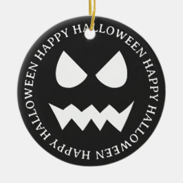 Ornamento De Cerâmica Rosto Fantástico de Halloween Preto e Branco