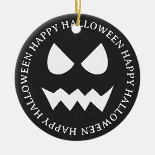 Ornamento De Cerâmica Rosto Fantástico de Halloween Preto e Branco