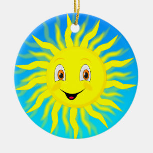 Ornamento De Cerâmica Rosto Feliz Ensolarado