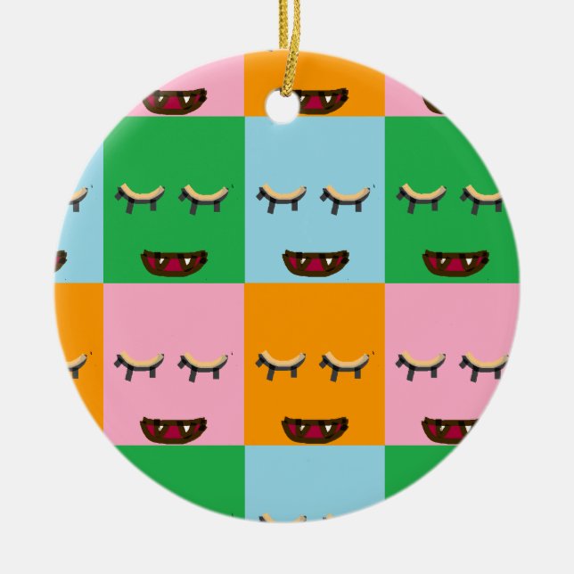 Ornamento De Cerâmica Rostos de blocos monstruosos sorridentes (Frente)