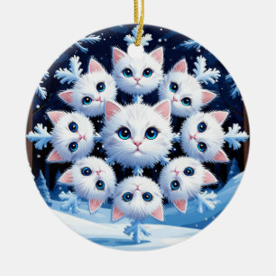 Ornamento De Cerâmica Rostos de Gatos Brancos Fofos Organizados em um Fl