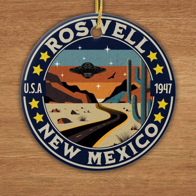Ornamento De Cerâmica Roswell New Mexico Retro UFO Terrain (Criador carregado)