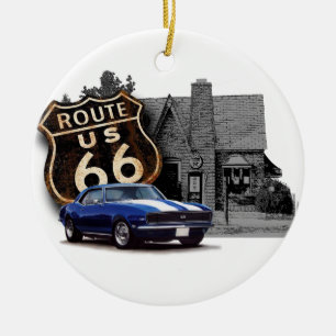 Ornamento De Cerâmica Rota 66 com Camaro