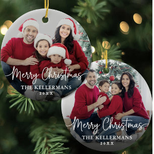 Ornamento De Cerâmica Roteiro Moderno de Natal Personalizado com Foto da