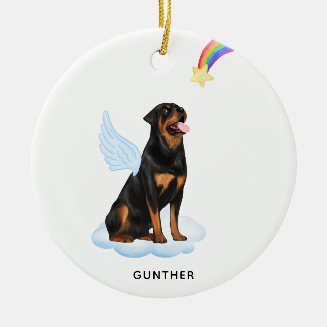 Ornamento De Cerâmica Rottweiler Angel Personalizado Memorial Pet Dog (Frente)