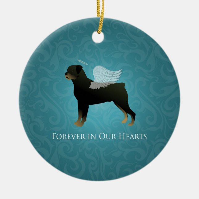 Ornamento De Cerâmica Rottweiler Angel - Pet Memorial Design (Frente)