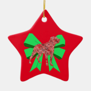 Ornamento De Cerâmica Rottweiler Cachorro Silhueta Arco Verde Natal