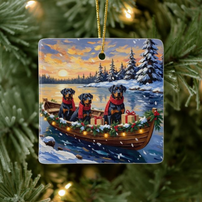Ornamento De Cerâmica Rottweiler Christmas Boat Holiday (Árvore)