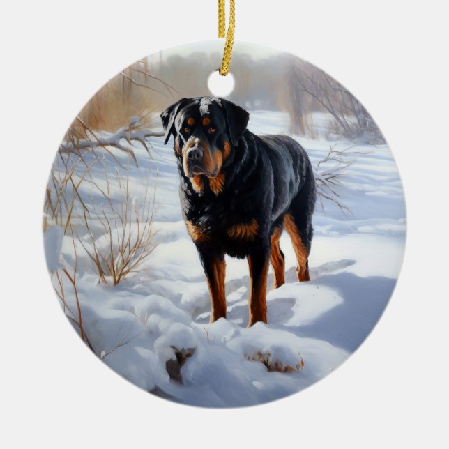 Ornamento De Cerâmica Rottweiler Deixe Neve Natal (Frente)
