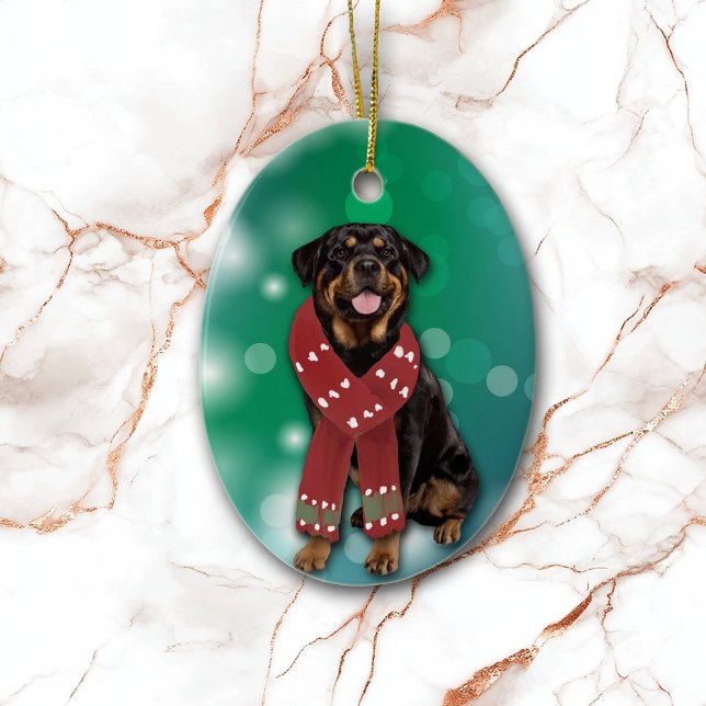 Ornamento De Cerâmica Rottweiler Dog Bokeh Christmas (Criador carregado)