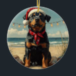 Ornamento De Cerâmica Rottweiler Dog Christmas Vintage Beach<br><div class="desc">Traga o calor dos feriados para a costa com esta charmosa design inspirada na vintagem, que apresenta um cão festivo sentado numa praia serena. Com um clássico toque de feriado de tons nostálgicos e vibrações costeiras, esta trabalho de arte captura a magia do Natal pelo mar. Perfeito para espalhar alegria...</div>