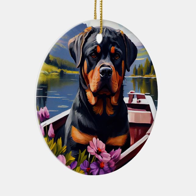 Ornamento De Cerâmica Rottweiler em um remo: Uma aventura cênica (Direito )
