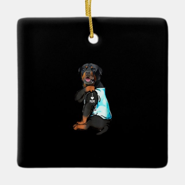 Ornamento De Cerâmica Rottweiler Eu Amo A Mãe Tatuagem (Frente)