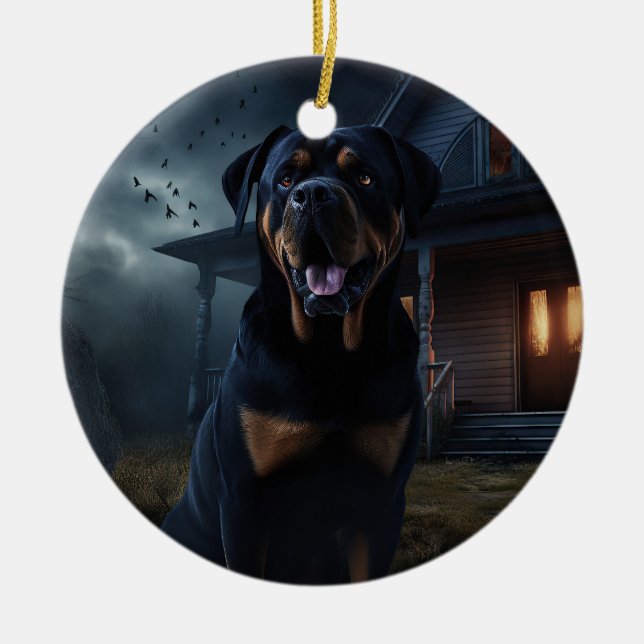 Ornamento De Cerâmica Rottweiler Halloween Scary (Frente)
