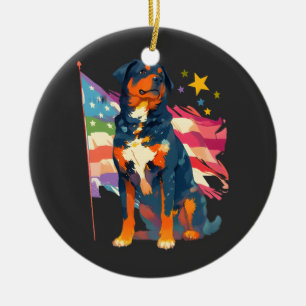 Ornamento De Cerâmica Rottweiler Patriótico com Arte da Bandeira dos EUA