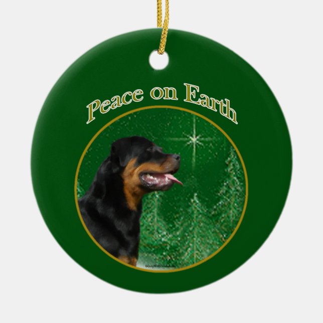 Ornamento De Cerâmica Rottweiler Peace (Frente)