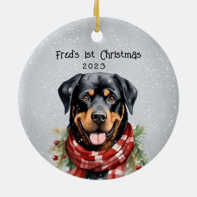Ornamento De Cerâmica Rottweiler Personalizado (Traseira)
