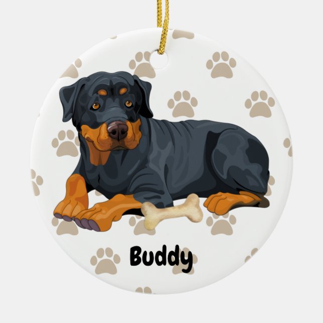 Ornamento De Cerâmica Rottweiler Personalizado Cão, Puppy Adicionar um N (Frente)