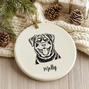 Ornamento De Cerâmica Rottweiler Personalizado de Natal