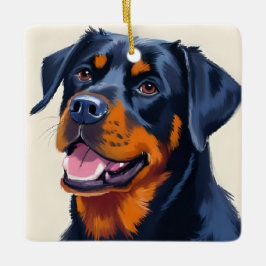 Ornamento De Cerâmica Rottweiler | Pintura em Aquarela de Cachorro Pet