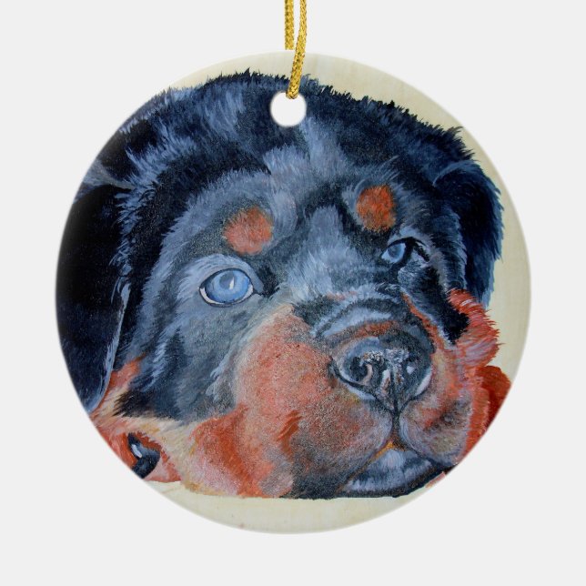 Ornamento De Cerâmica Rottweiler Puppy Retrato Artístico Pet (Frente)